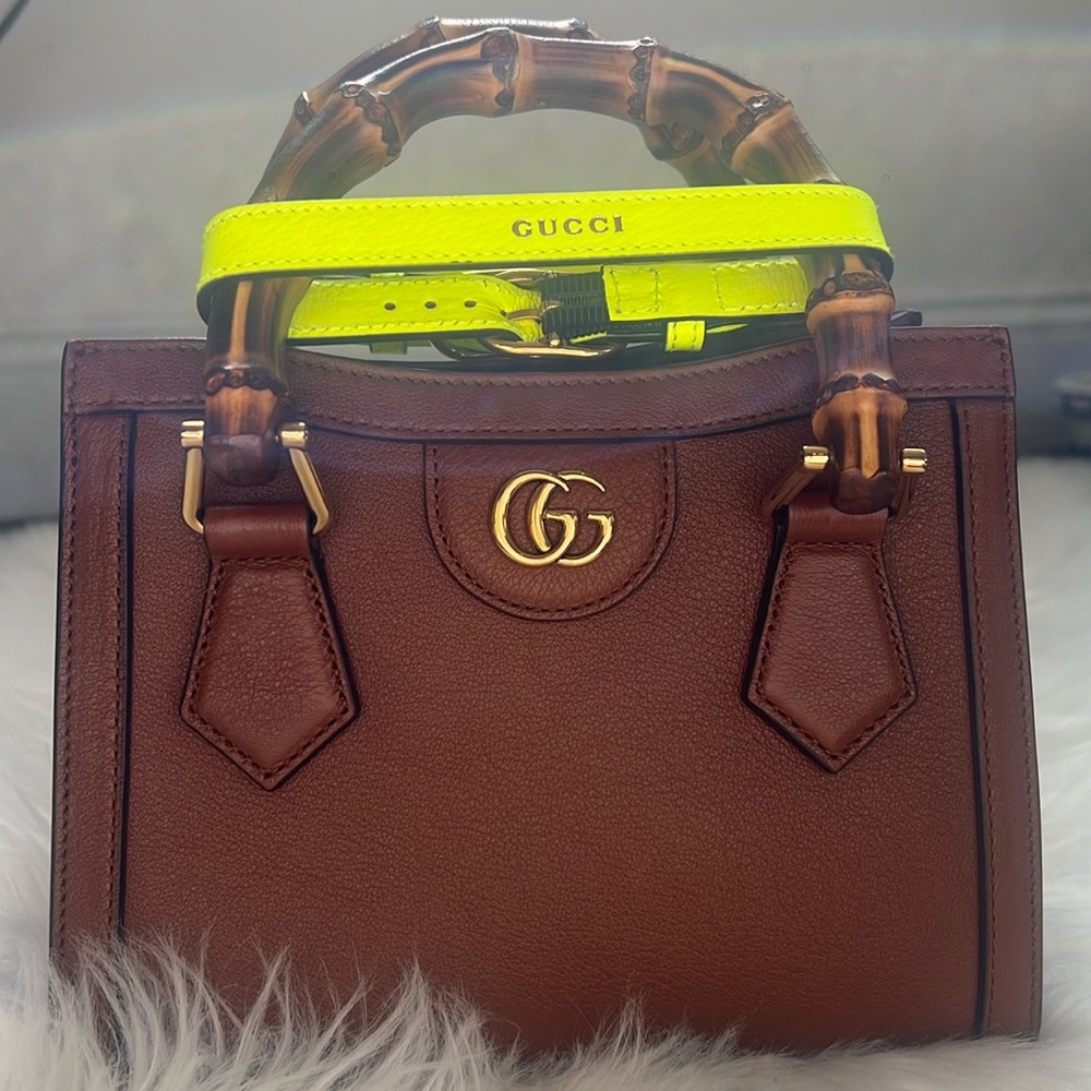 Gucci Mini Bag in Brown with Neon Yellow Accents